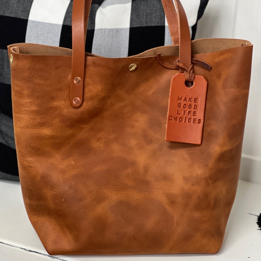 ♥️ KMM & Co Leather Tote in Distressed Ochre